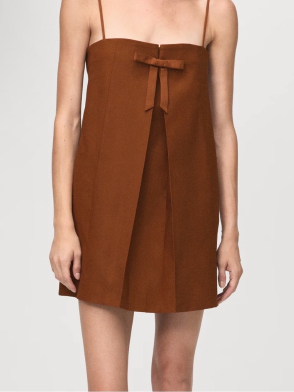 Mango Brown Bow-Front Mini Dress